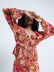 River Island Pink Petite Floral Frill Tie Top - Image 3 of 5