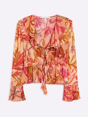 River Island Pink Petite Floral Frill Tie Top - Image 4 of 5