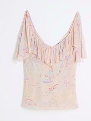 River Island Pink Ruffle Embellished Printed Cami - Image 4 of 5