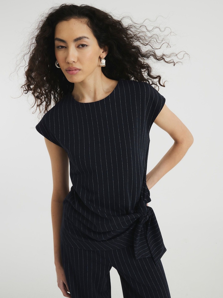 River Island Blue Pinstripe Tie Detail Top - Image 2 of 5