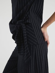 River Island Blue Pinstripe Tie Detail Top - Image 3 of 5