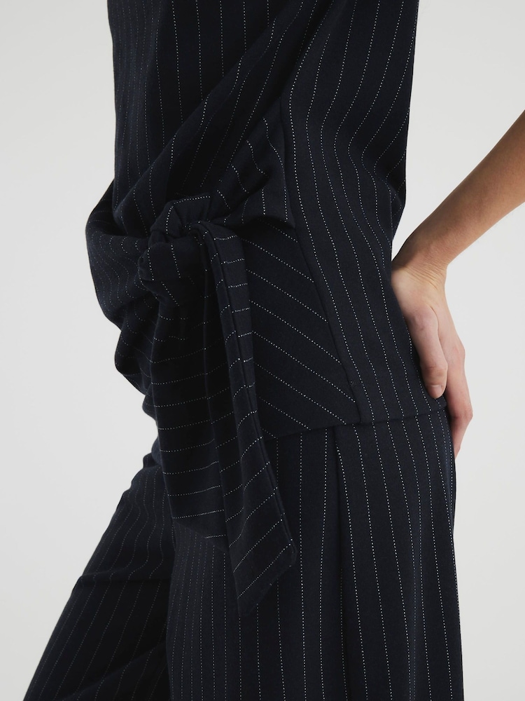 River Island Blue Pinstripe Tie Detail Top - Image 3 of 5