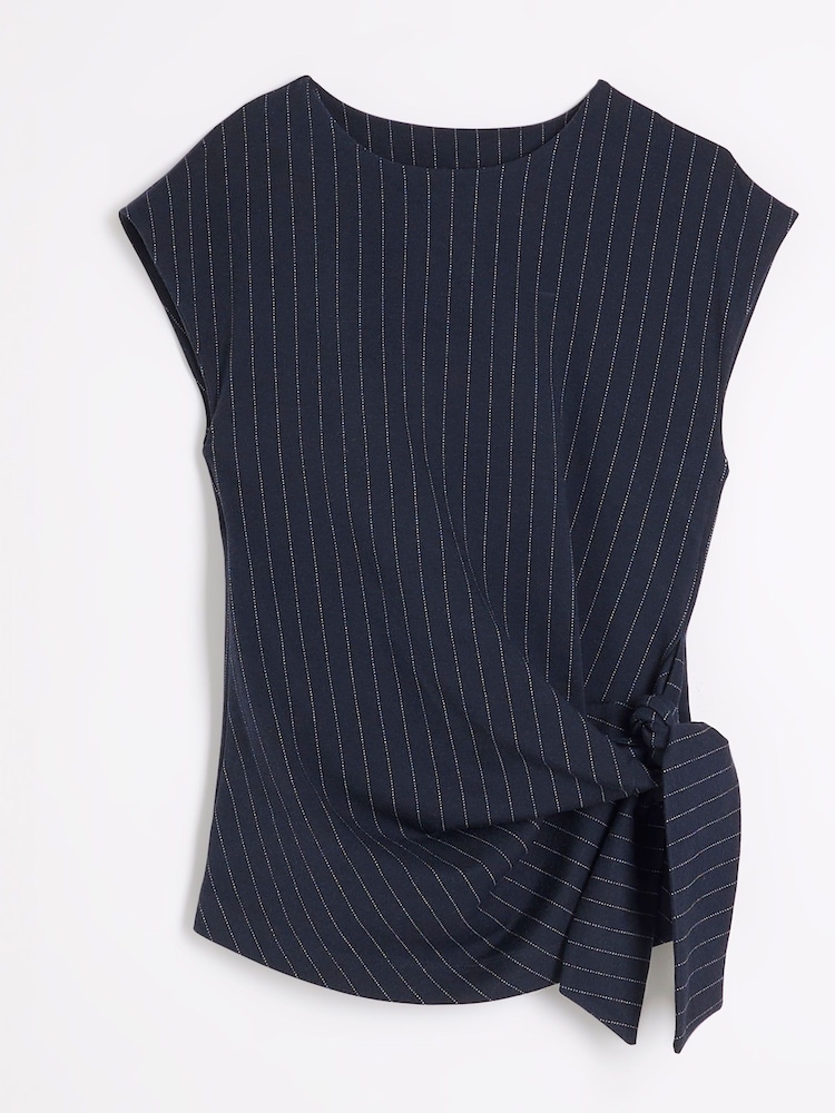 River Island Blue Pinstripe Tie Detail Top - Image 4 of 5