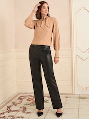 Love & Roses Black PU Straight Leg Trousers - Image 3 of 4