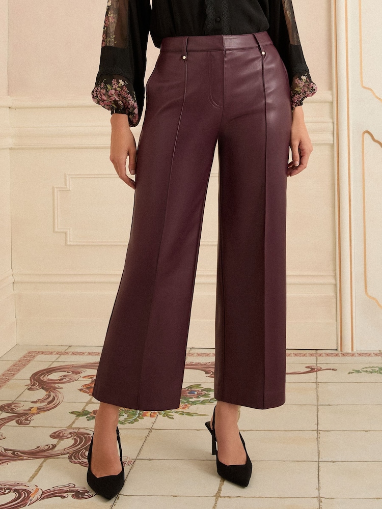 Love & Roses CHERRY PU Wide Pintuck Crop Trousers - Image 1 of 5