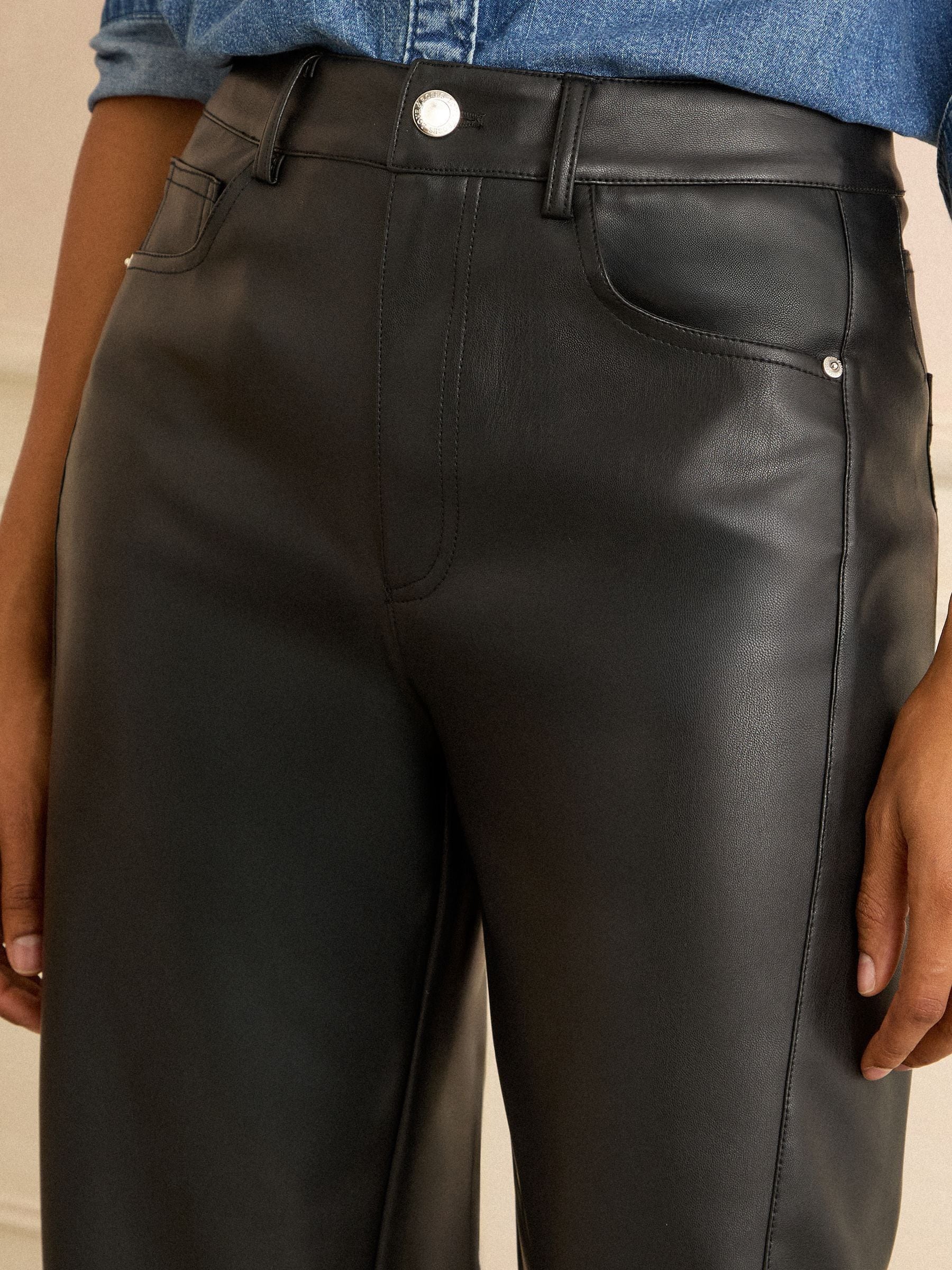 Buy Love & Roses Black Faux Leather Barrel Leg Trousers from the