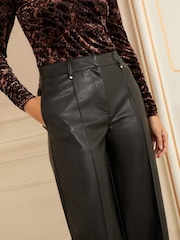 Love & Roses Black PU Wide Pintuck Crop Trousers - Image 2 of 4