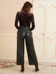 Love & Roses Black PU Wide Pintuck Crop Trousers - Image 4 of 4