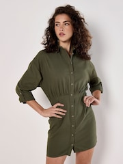 Apricot Green Twill Fitted Shirt Dress - Image 1 of 5