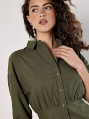 Apricot Green Twill Fitted Shirt Dress - Image 3 of 5