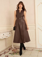 Love & Roses Black PU Sleeveless Midi Dress - Image 1 of 4