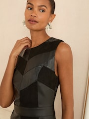Love & Roses Black Croc Mix Faux Suede and Faux Leather Mini Dress - Image 2 of 4