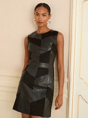Love & Roses Black Croc Mix Faux Suede and Faux Leather Mini Dress - Image 3 of 4