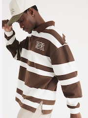 River Island Brown Stripe Open Hem Rugby 100% Cotton Hoodie - Image 2 of 9