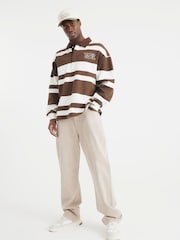 River Island Brown Stripe Open Hem Rugby 100% Cotton Hoodie - Image 3 of 9