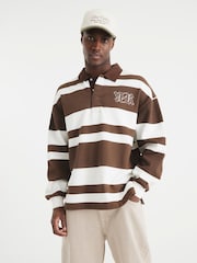 River Island Brown Stripe Open Hem Rugby 100% Cotton Hoodie - Image 4 of 9