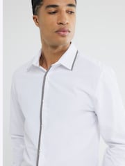 River Island White Long Sleeve Slim Fit Tipped Shirt - Image 3 of 6