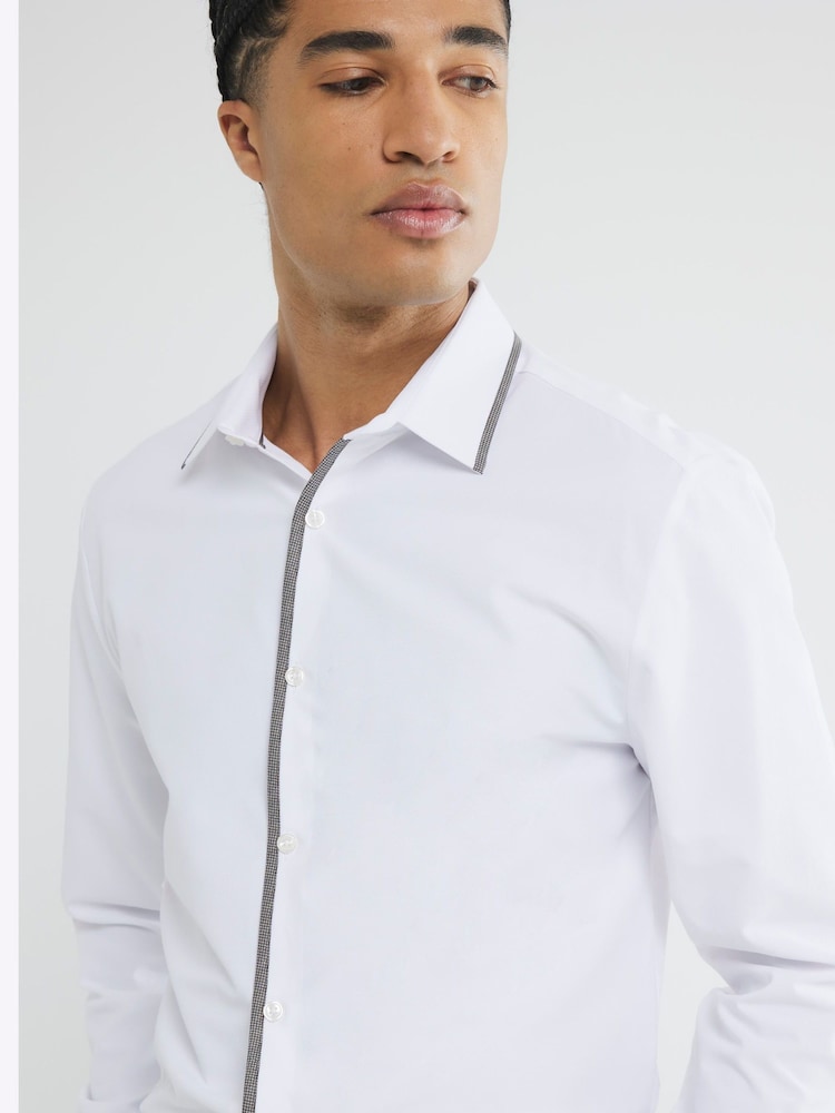 River Island White Long Sleeve Slim Fit Tipped Shirt - Image 3 of 6