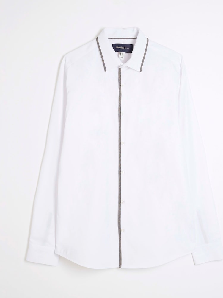 River Island White Long Sleeve Slim Fit Tipped Shirt - Image 5 of 6