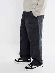 River Island Black Loose Cargo 100% Cotton Trousers - Image 1 of 4