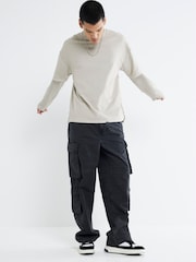 River Island Black Loose Cargo 100% Cotton Trousers - Image 2 of 4