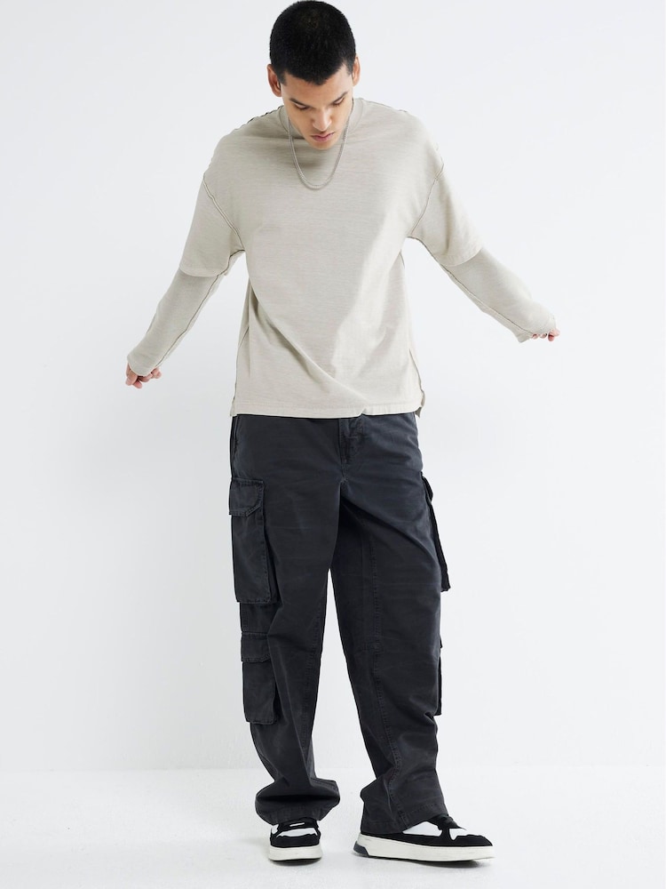 River Island Black Loose Cargo 100% Cotton Trousers - Image 2 of 4