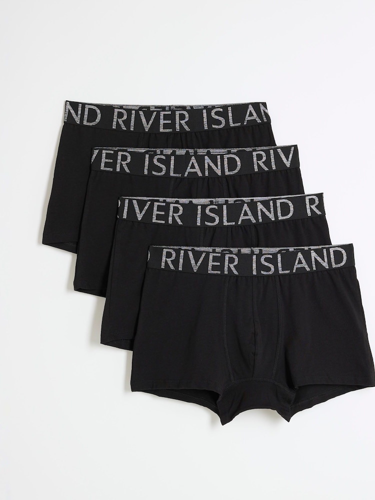 River Island Black Contrast Space Trunks 4 Pack - Image 1 of 4