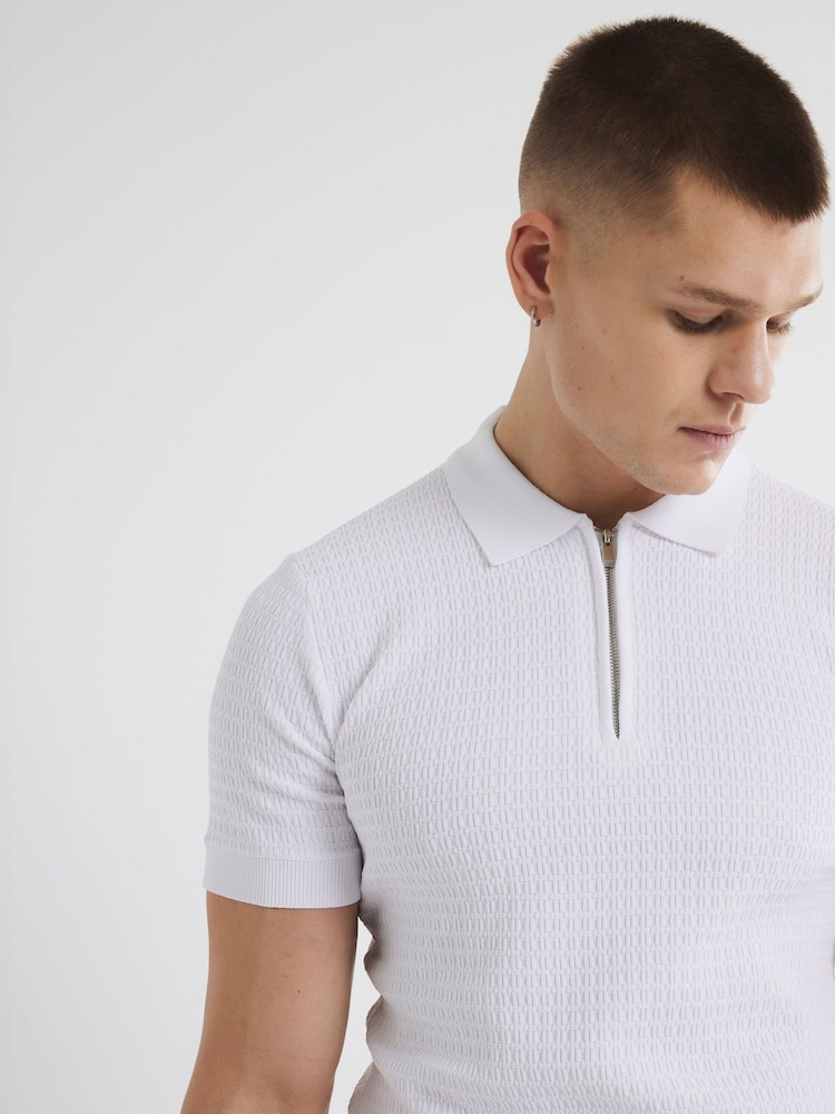 River Island White Muscle Fit Textured Polo Shirt - Image 1 of 6