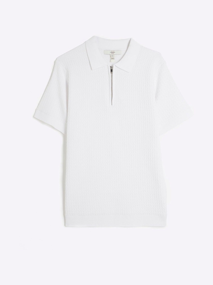 River Island White Muscle Fit Textured Polo Shirt - Image 5 of 6