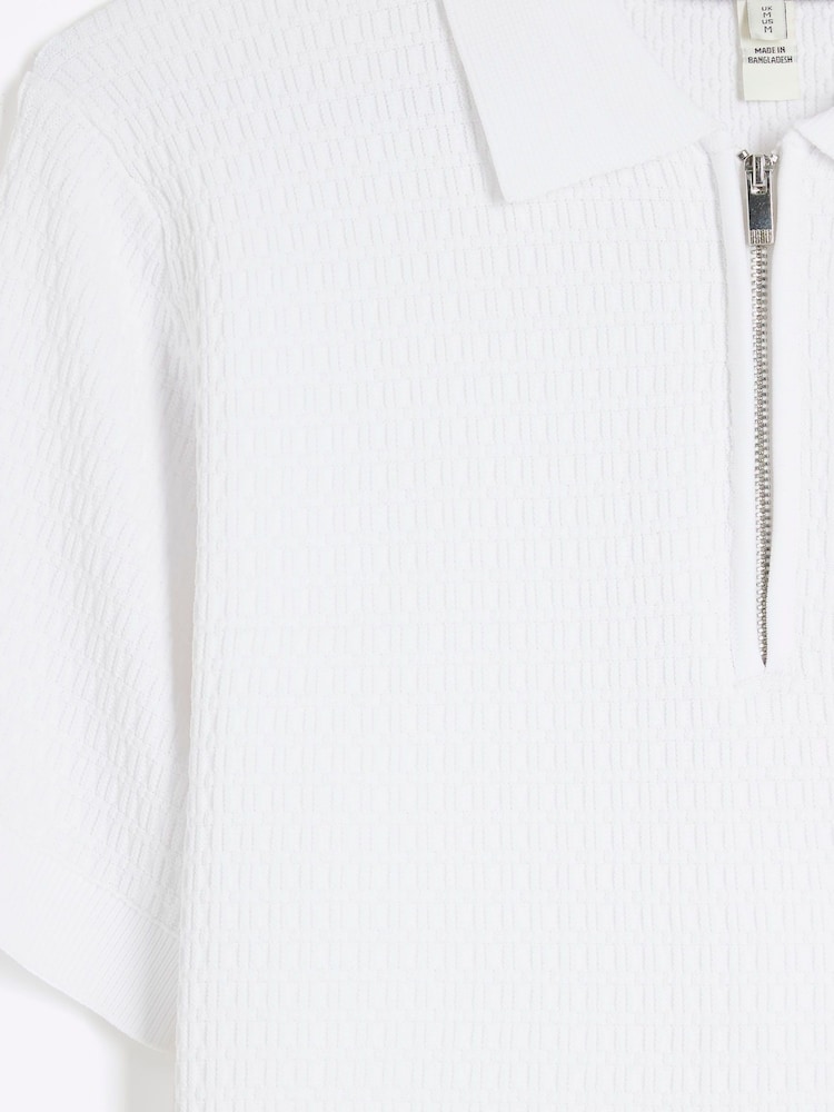 River Island White Muscle Fit Textured Polo Shirt - Image 6 of 6