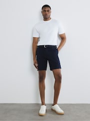 River Island Blue Belted Core Decal Chino Shorts - Image 1 of 5