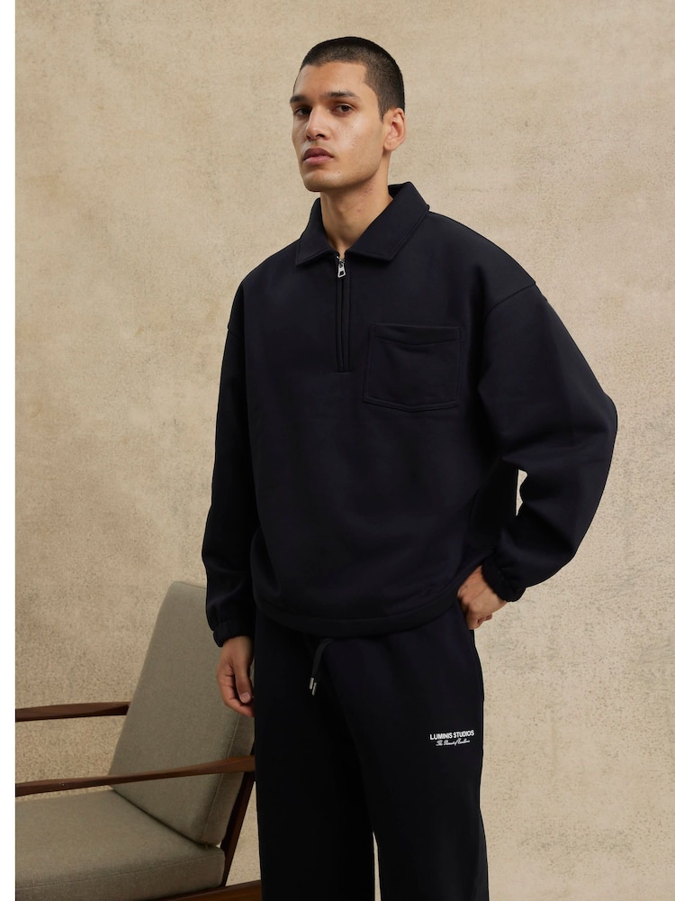 River Island Black Half Zip Rugby Suit Sweat Top - Image 1 of 4 River Island Black Half Zip Rugby Suit Sweat Top - Image 1 of 4