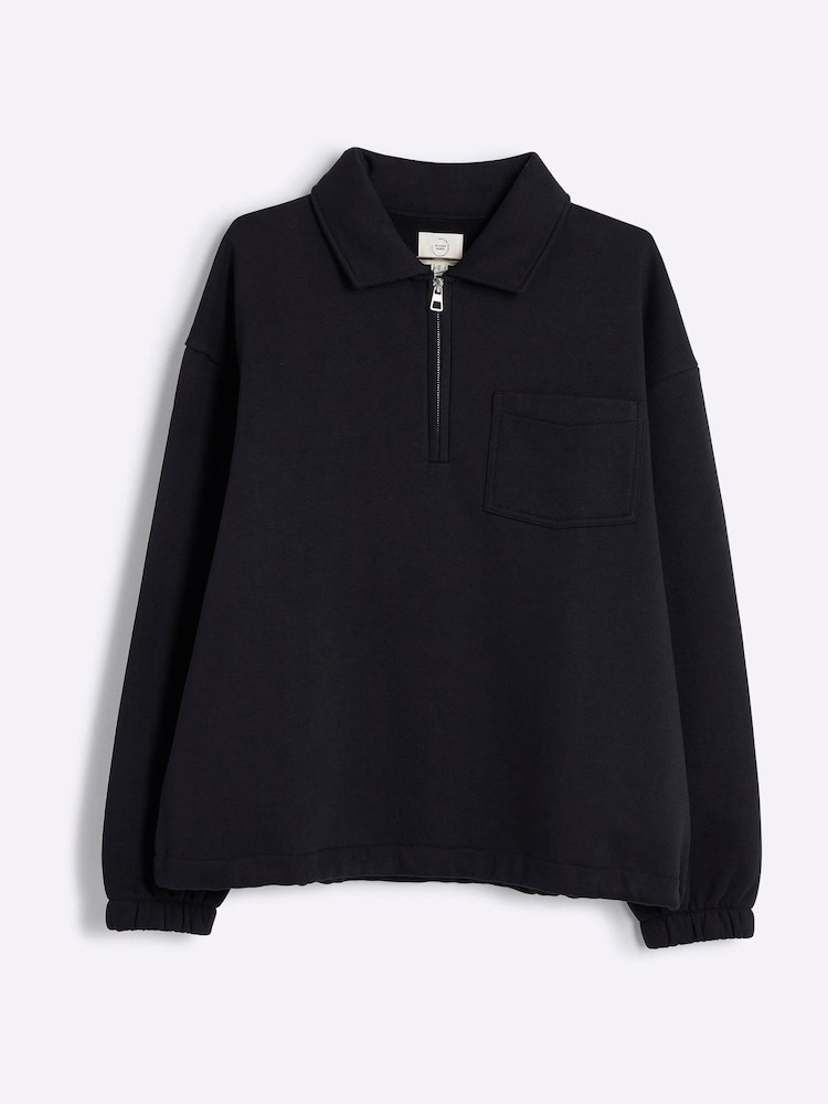 River Island Black Half Zip Rugby Suit Sweat Top - Image 4 of 4 River Island Black Half Zip Rugby Suit Sweat Top - Image 4 of 4