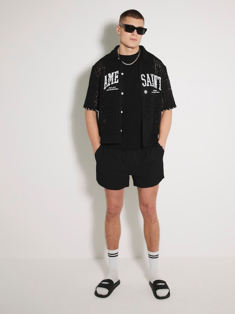 River Island Black Seersucker Swim Shorts - Image 1 of 6