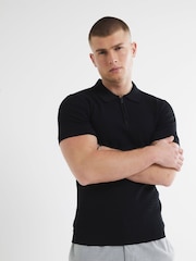 River Island Black Muscle Fit Textured Polo Shirt - Image 1 of 6
