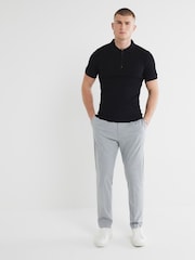 River Island Black Muscle Fit Textured Polo Shirt - Image 2 of 6