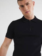 River Island Black Muscle Fit Textured Polo Shirt - Image 4 of 6