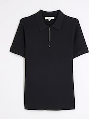 River Island Black Muscle Fit Textured Polo Shirt - Image 5 of 6