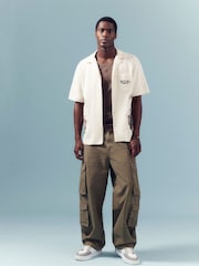 River Island Green Loose Cargo 100% Cotton Trousers - Image 1 of 5