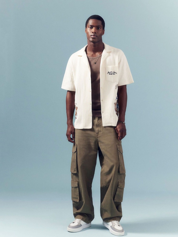 River Island Green Loose Cargo 100% Cotton Trousers - Image 1 of 5