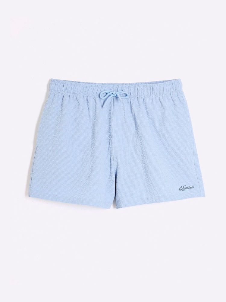 River Island Blue Seersucker Swim Shorts - Image 5 of 6