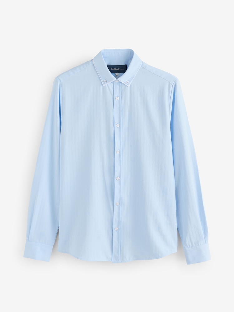River Island Blue Slim Fit Double Collar 100% Cotton Shirt - Image 1 of 5