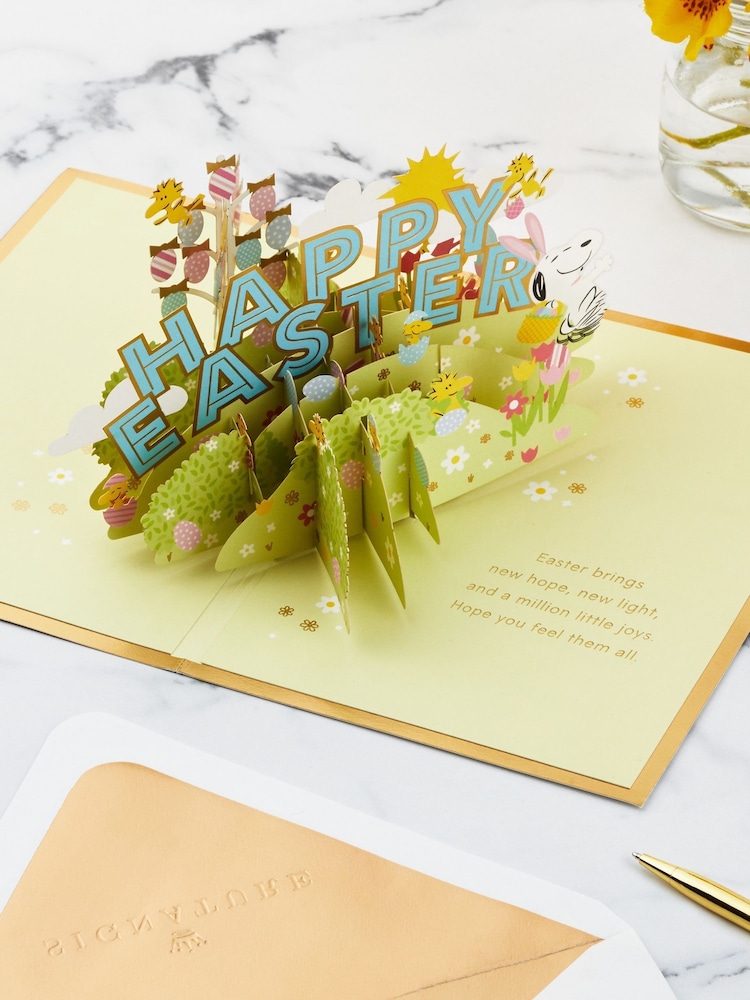 Hallmark Yellow Paper Wonder 3D Pop Up Peanuts Snoopy Easter Card - Image 1 of 6