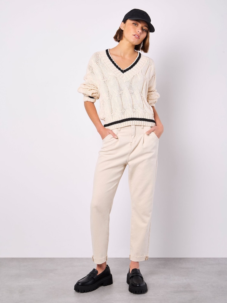 Apricot Natural Cricket Cable Cropped Jumper - Image 1 of 5