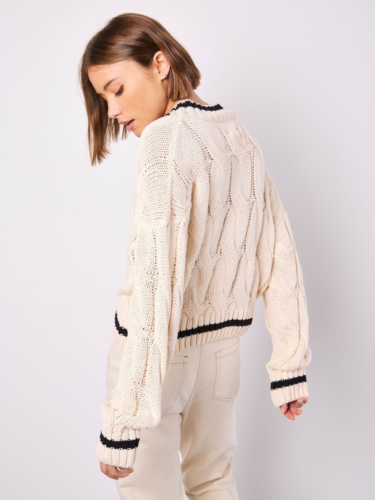 Apricot Natural Cricket Cable Cropped Jumper - Image 2 of 5