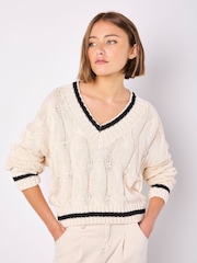 Apricot Natural Cricket Cable Cropped Jumper - Image 4 of 5