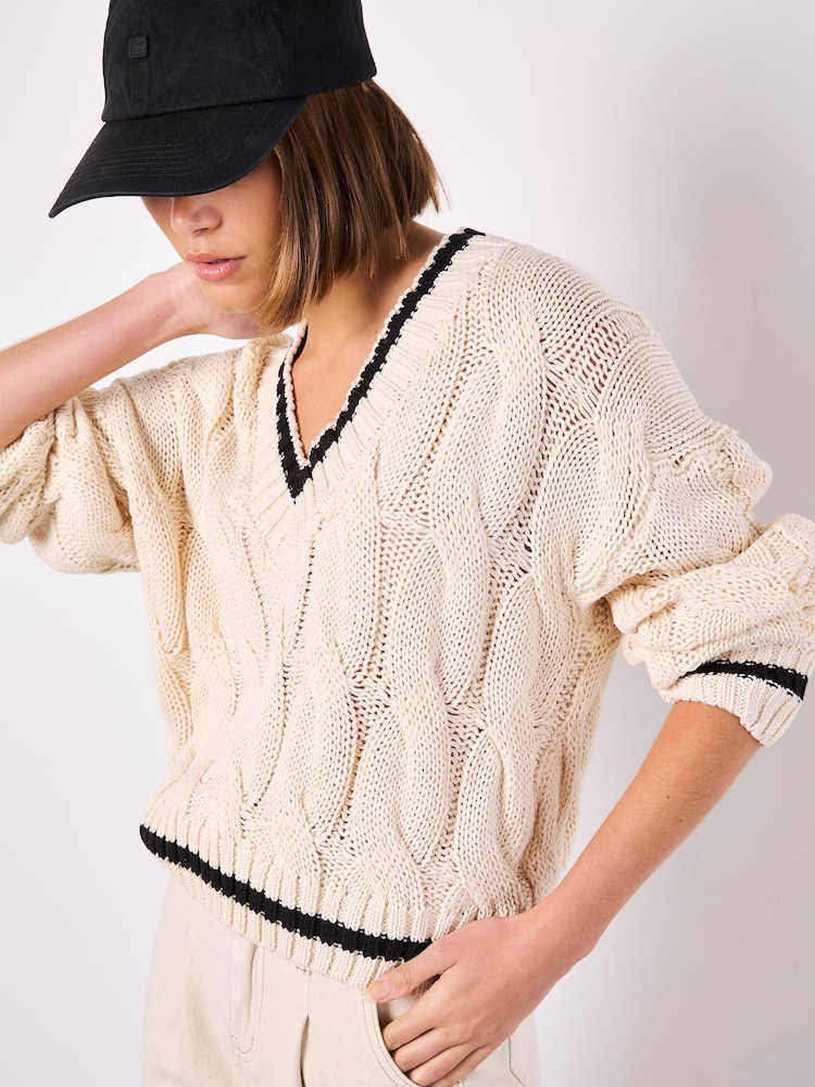 Apricot Natural Cricket Cable Cropped Jumper - Image 5 of 5