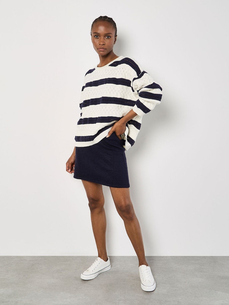 Apricot White Plait & Pointelle Stripe Jumper - Image 2 of 4 Apricot White Plait & Pointelle Stripe Jumper - Image 2 of 4