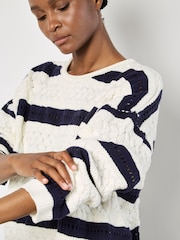 Apricot White Plait & Pointelle Stripe Jumper - Image 3 of 4