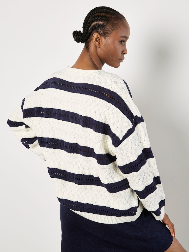 Apricot White Plait & Pointelle Stripe Jumper - Image 4 of 4 Apricot White Plait & Pointelle Stripe Jumper - Image 4 of 4